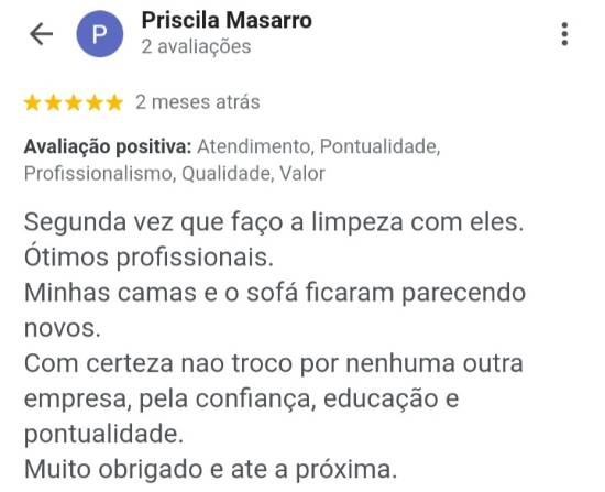 Depoimentos de clientes após terem feito a limpeza do estofado.